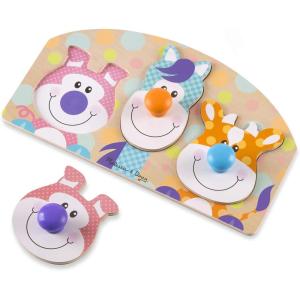 imageMelissa ampamp Doug First Play Wooden Jumbo Knob Safari Animal Puzzle 3 pcs Large Puzzles for Babies and Toddlers Ages 11 EA