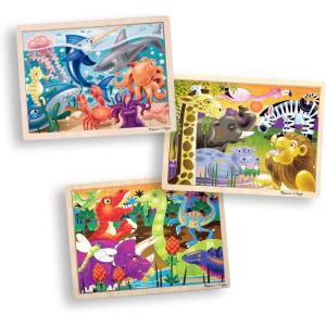imageMelissa ampamp Doug 3Puzzle Jigsaw Set  Dinosaurs Ocean and Safari