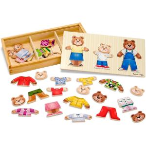 imageMelissa ampamp Doug Wooden Bear Family DressUp Puzzle 45 Pieces Mix and Match Outfits Sorting ampamp Matching Toy with Storage Case Educational Puzzle for Toddlers Ages 3